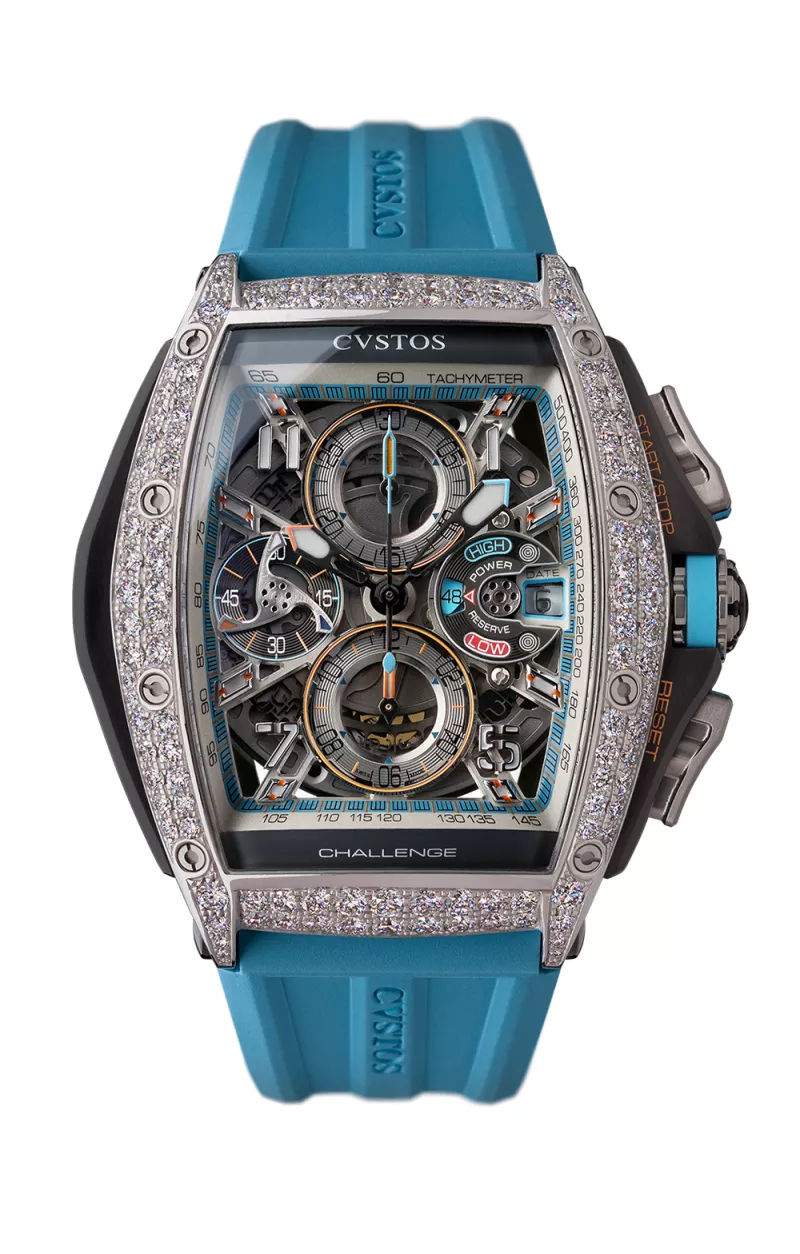 Cvstos the Time Keeper - Chrono Steel/2 Row Diamonds / Blue