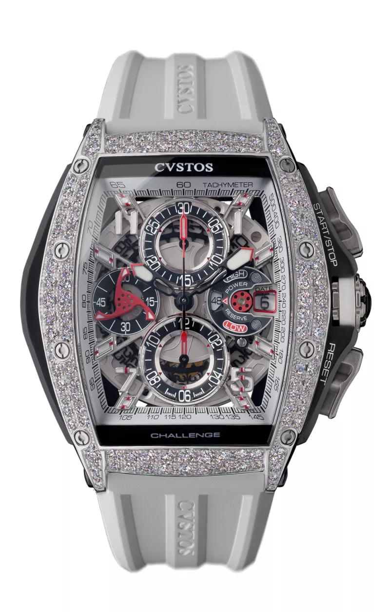 Cvstos the Time Keeper - Chrono Steel/2 Row Diamonds / White