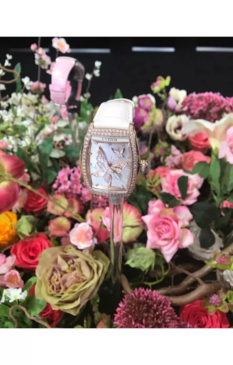 vstos the Time Keeper - Re-Belle Papillon 5N Red Gold / Diamond 1 Row / White Butterfly / White MOP