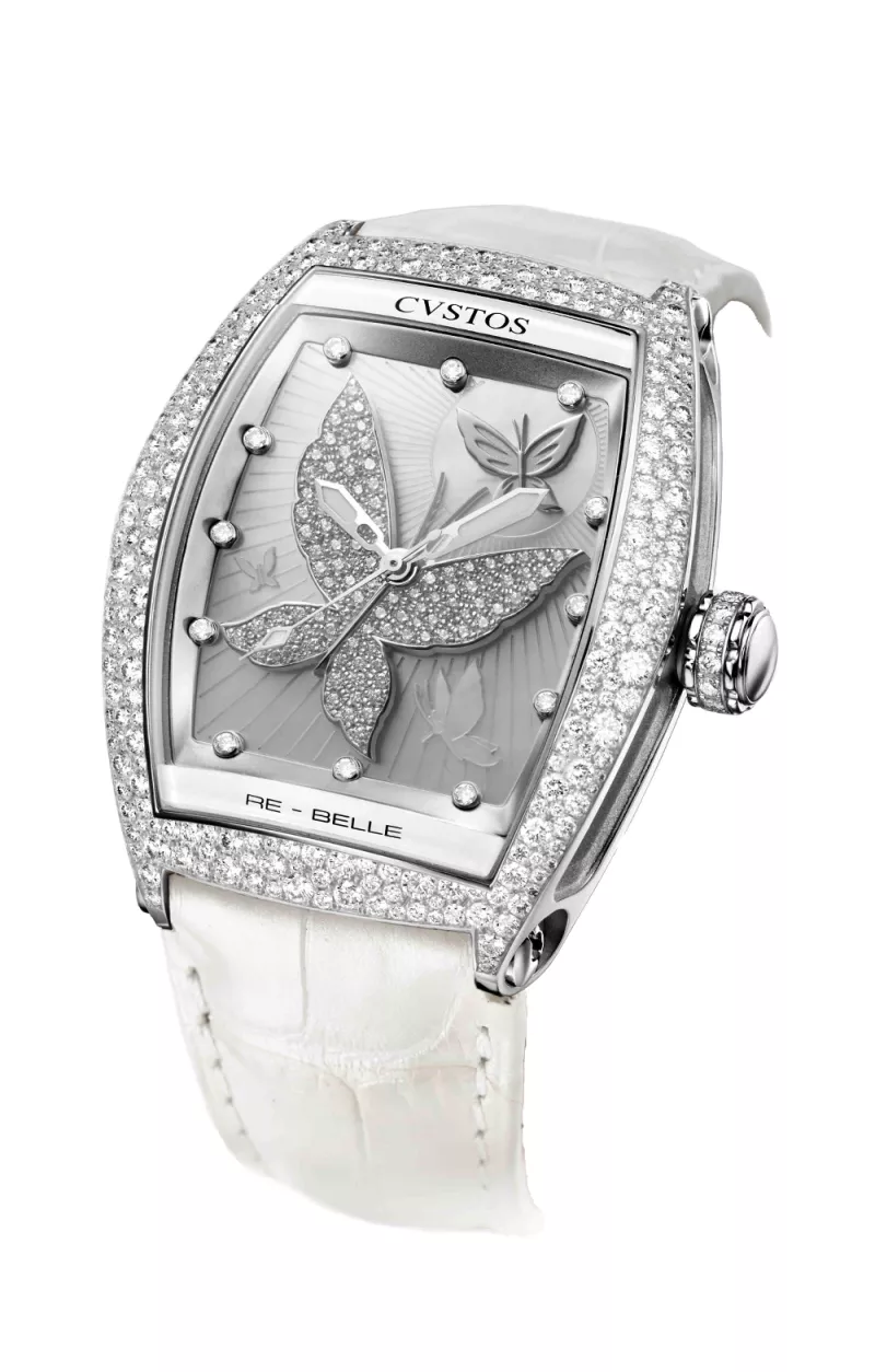vstos the Time Keeper - Re-Belle Papillon Steel / Diamond Snow Setting / Diamond Butterfly / White MOP