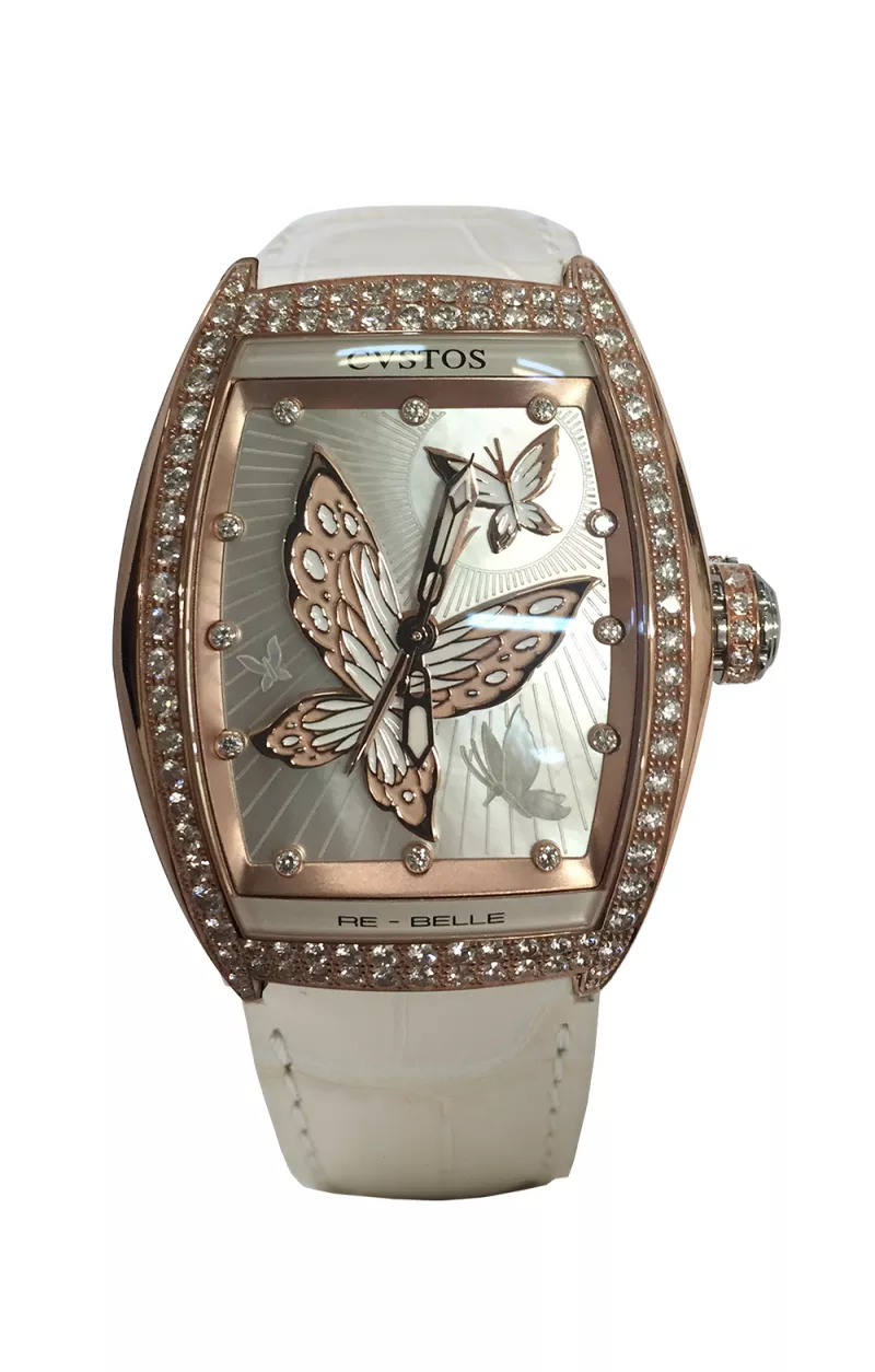 vstos the Time Keeper - Re-Belle Papillon 5N Red Gold / Diamond 1 Row / White Butterfly / White MOP