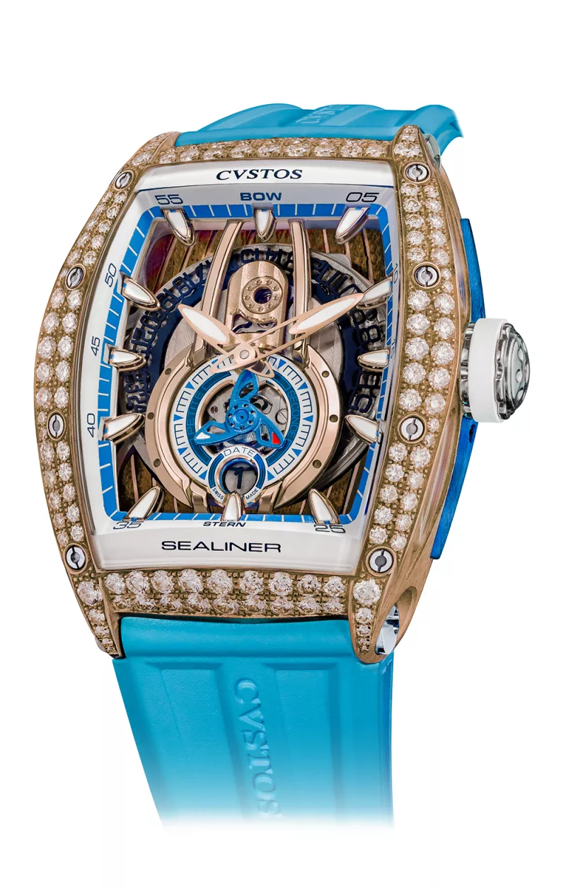 Cvstos the Time Keeper - Sealiner PS Bicolor 5N Red Gold / Skyblue / 2 Row Diamonds