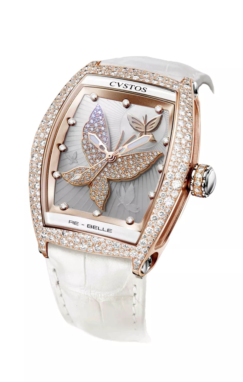 vstos the Time Keeper - Re-Belle Papillon 5N Red Gold / Diamond Snow Setting / Diamond Butterfly / White MOP