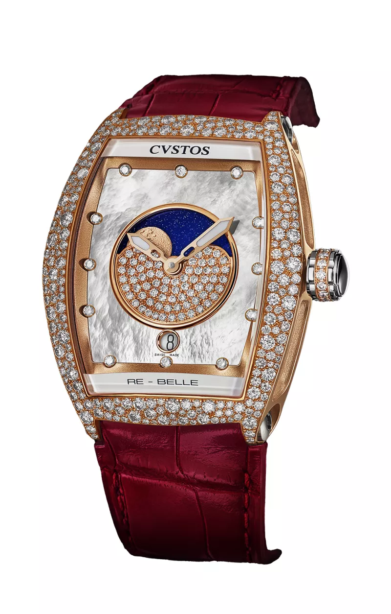Cvstos the Time Keeper - Re-Belle Moon 5N Red Gold / Diamond Snow Setting White MOP