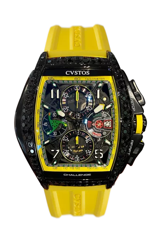 Cvstos the Time Keeper - Chrono Black Steel/2 Row Black Diamonds / Yellow