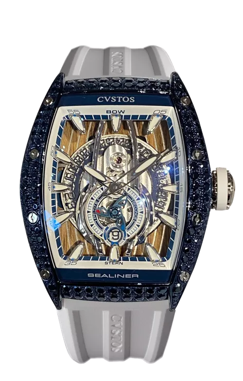 Cvstos the Time Keeper - Sealiner PS Navy Blue Steel / 2 Row Blue Sapphires